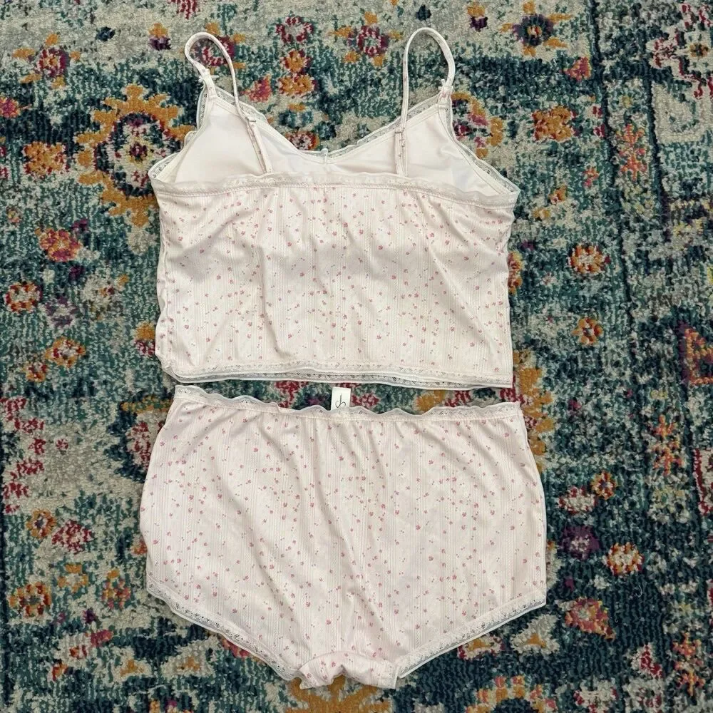 Jessica Simpson Floral Tank Shorts Lace Pajama PJ Set Size XL